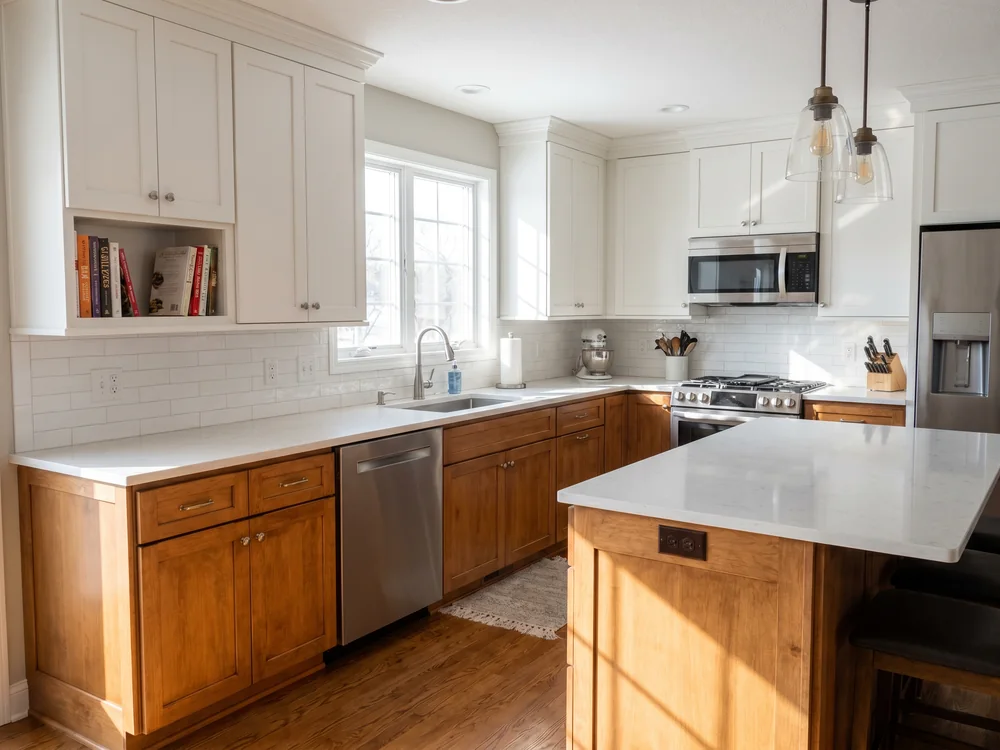 Custom kitchen cabinetry with island and pantry storage