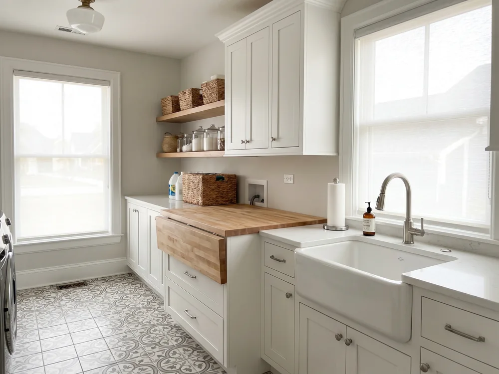 Laundry room with custom cabinets and folding counter