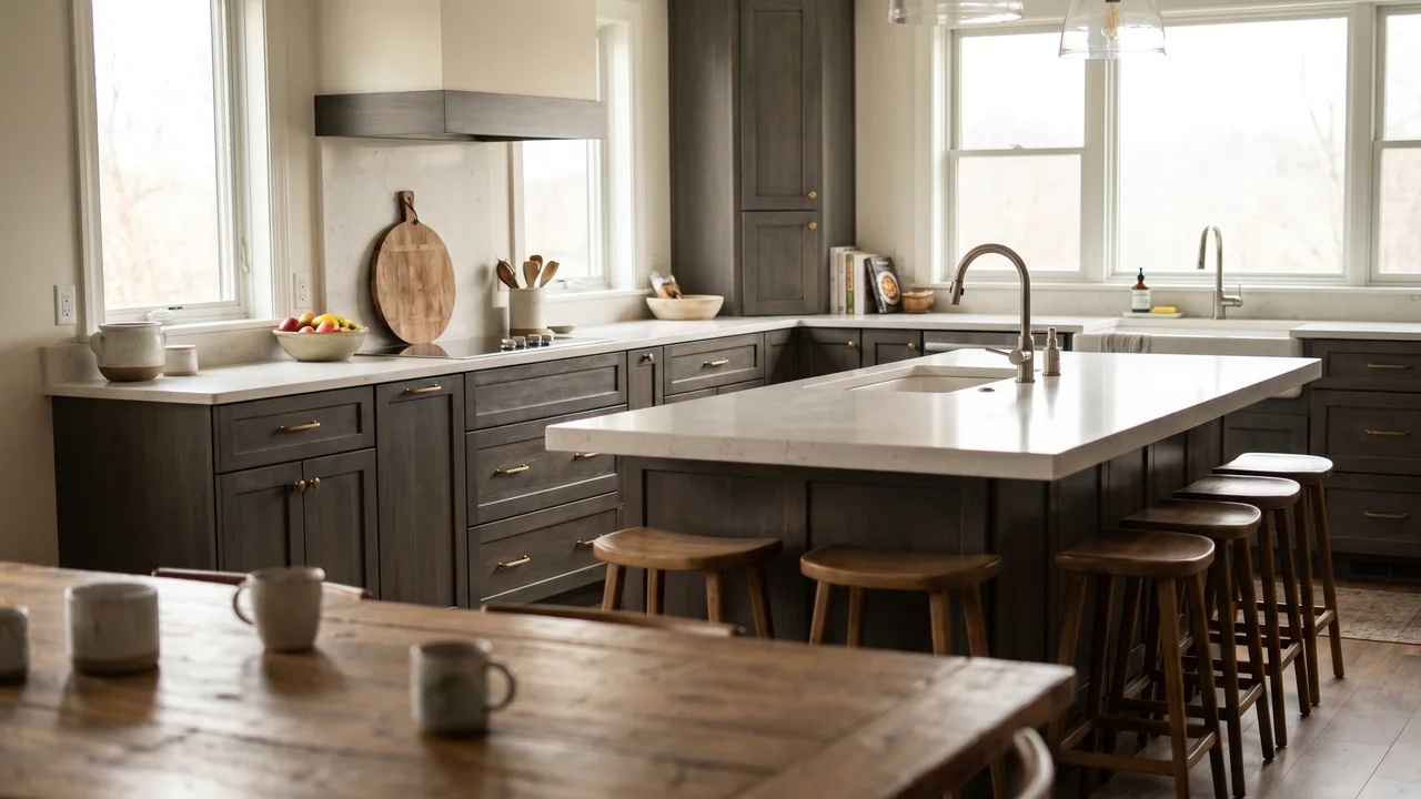 Custom kitchen cabinetry with quartz countertops