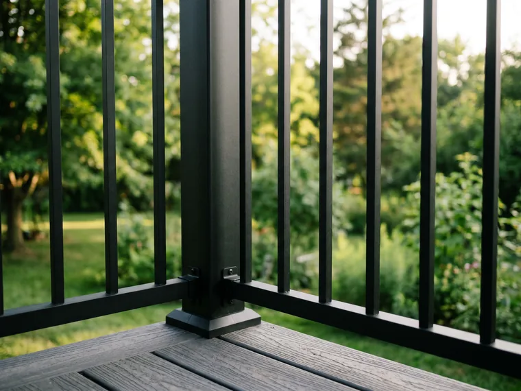 Sleek black aluminum deck railing system