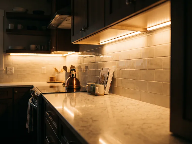 Warm under-cabinet LED task lighting